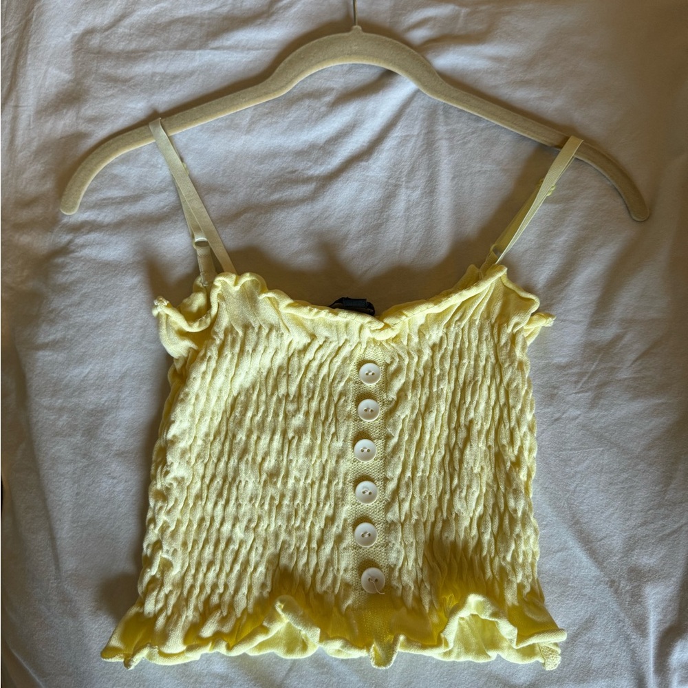 QED London: Pastel Yellow button down crop top